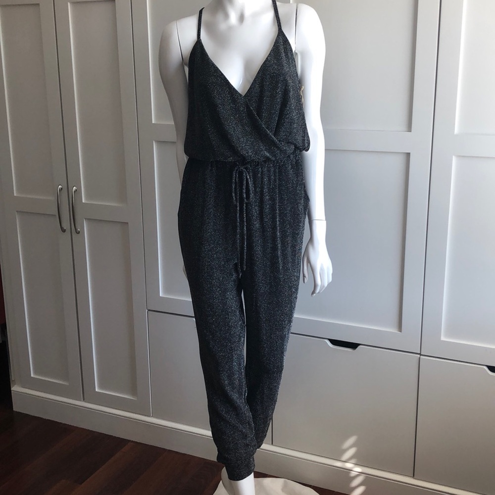 Black silver sparkly wrap front jumpsuit